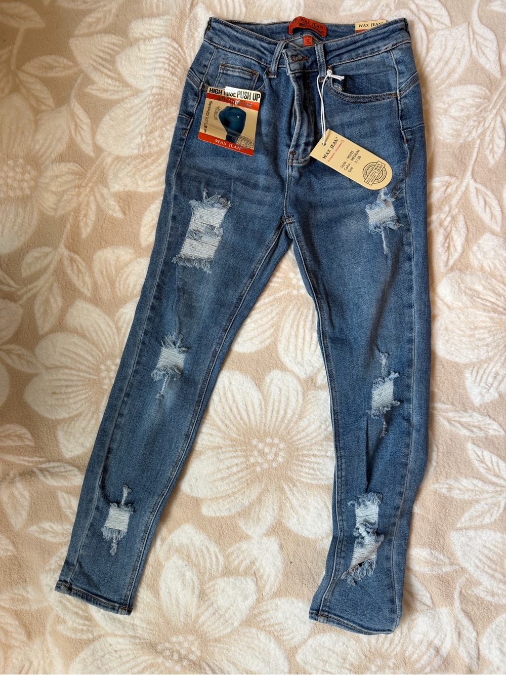 Wax Jean Distressed Blue Skinny Jeans